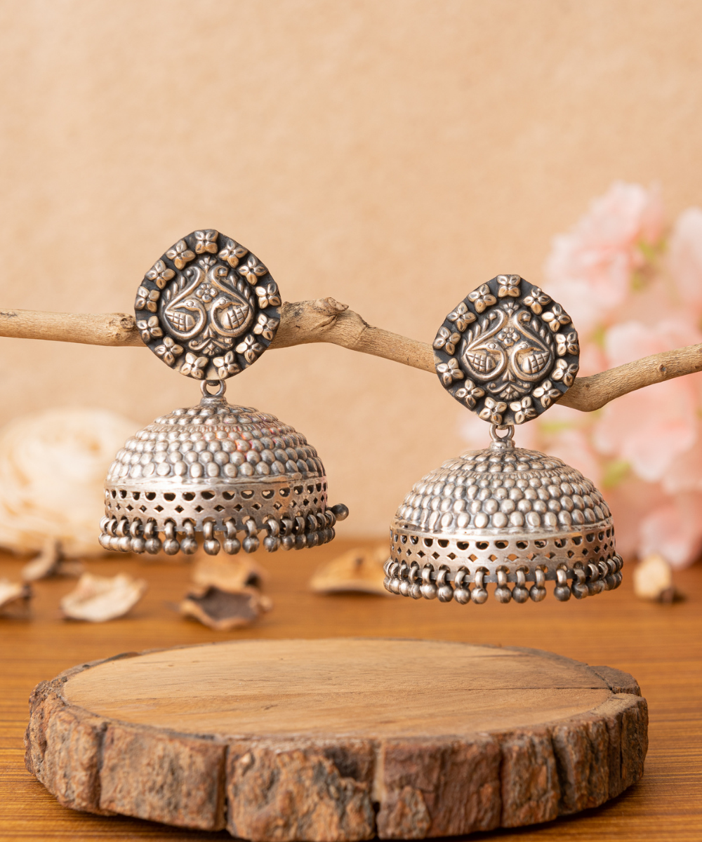 Afgani German Silver Oxidized Jhumki Earrings For Women, 50% OFF